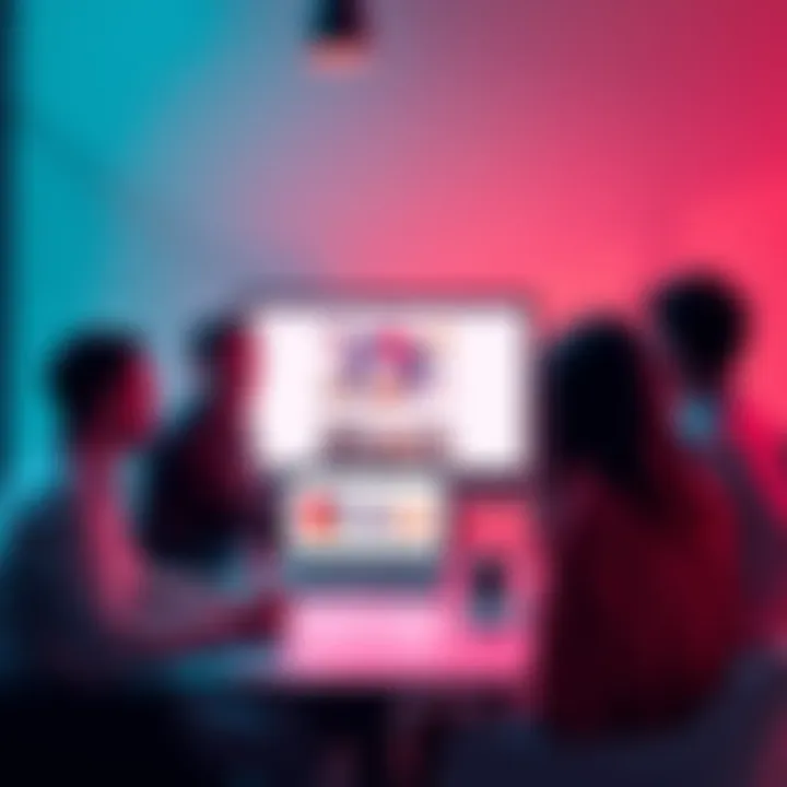 A group of people discussing layout changes, with a laptop showing the new design on the screen.