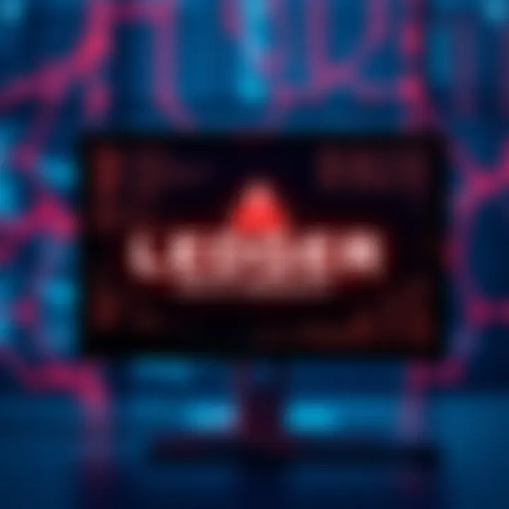 A warning symbol with a computer screen displaying a data breach alert, showing customer names and contacts at risk, representing the Ledger data leak through Global-e.