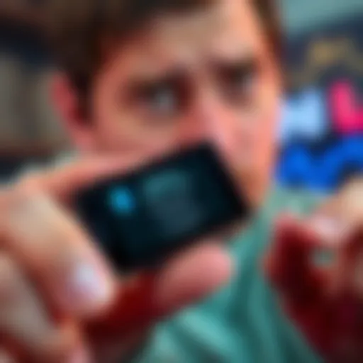 A close-up of a Ledger Nano device displaying staking options for Ethereum, with a confused user expression in the background.