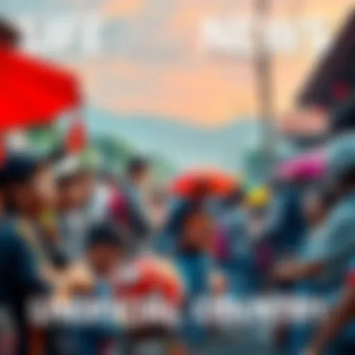 A group of people engaging in various activities in an unofficial country, showcasing local culture and daily life.