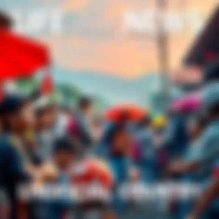 A group of people engaging in various activities in an unofficial country, showcasing local culture and daily life.