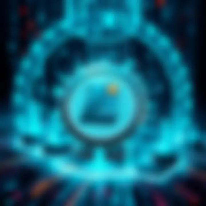 An illustration showing a Litecoin logo with a digital shield, symbolizing security after a zero-day bug was patched, with background depicting blockchain blocks being organized.