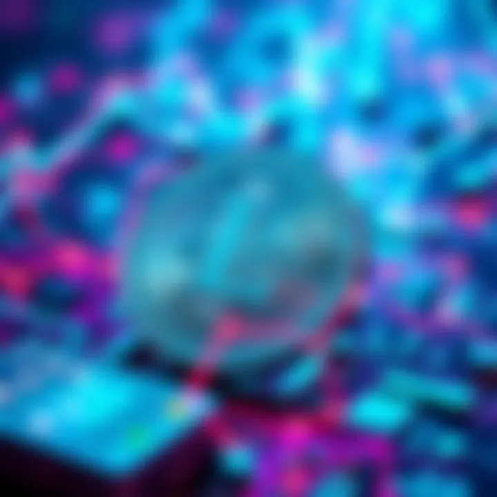A digital representation of Litecoin's smart contracts and DeFi, showcasing blockchain technology with vibrant graphics.