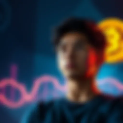 A young person contemplating taking a loan to invest in Bitcoin, with a Bitcoin symbol and a dollar sign in the background.