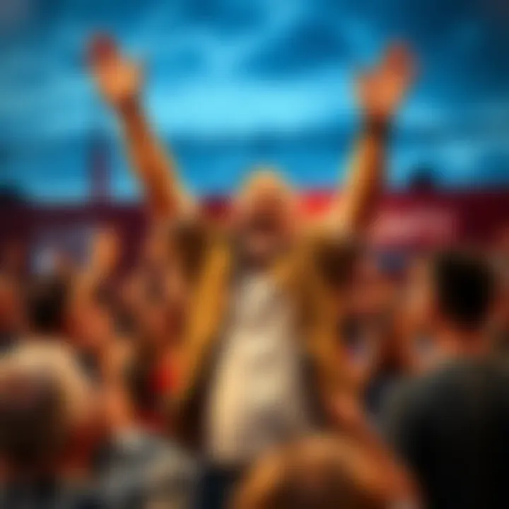 A local candidate joyfully raises their hands in celebration after winning the mayoral election, surrounded by cheering supporters in a hometown setting.