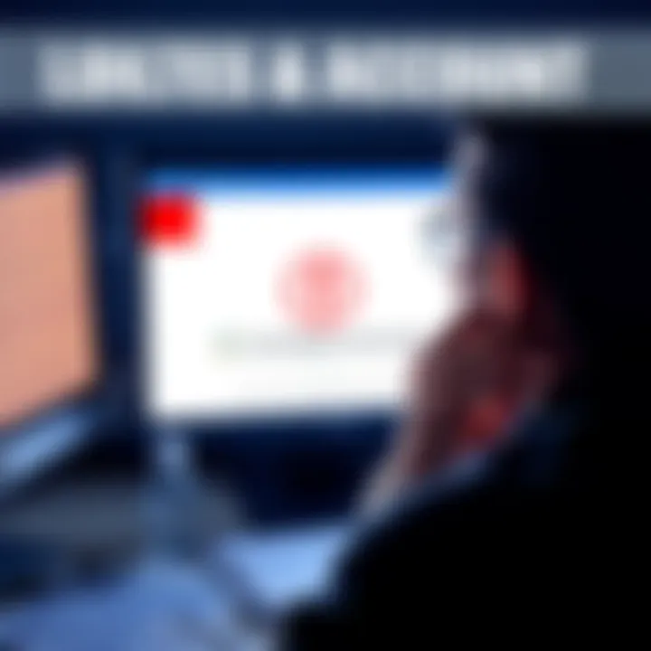A worried Canadian person looking at a computer screen showing a locked Coinbase account message, surrounded by financial documents
