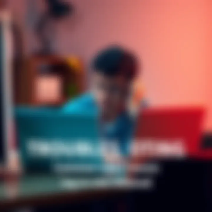 Person struggling to log in on a computer A frustrated person sitting at a desk with a laptop, looking confused while trying to log in to an account