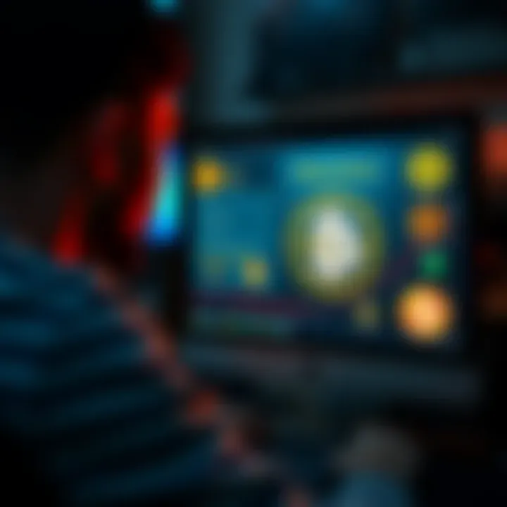 A person looking at a computer screen displaying Bitcoin logos and verification messages, symbolizing the search for lost funds through ID verification.