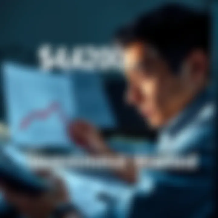 A person looking distressed while reviewing financial documents and a calculator with a downward trending graph on the screen.