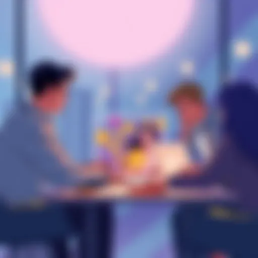 A visual of people discussing low-cap token swaps with a laptop and various digital tokens around them