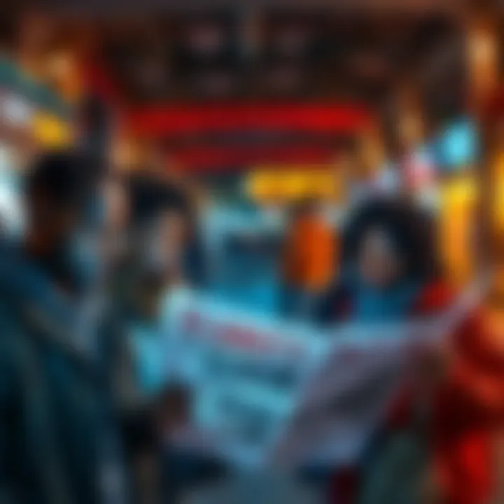 Low-income individuals facing challenges A group of low-income people looking concerned while reading news about the Clarity Act in an urban setting