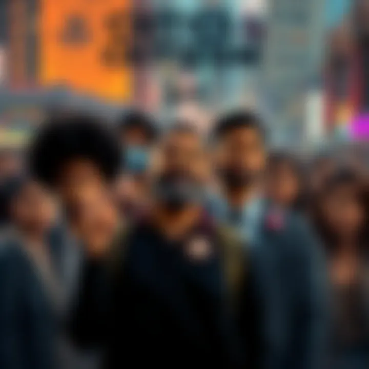 A group of people expressing mixed feelings about LPU, some showing enthusiasm and others showing disapproval, with a city backdrop highlighting a diverse lifestyle.