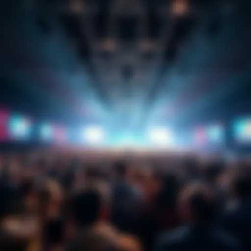 A large crowd gathers to hear about an important upcoming event, with banners and excitement in the air.