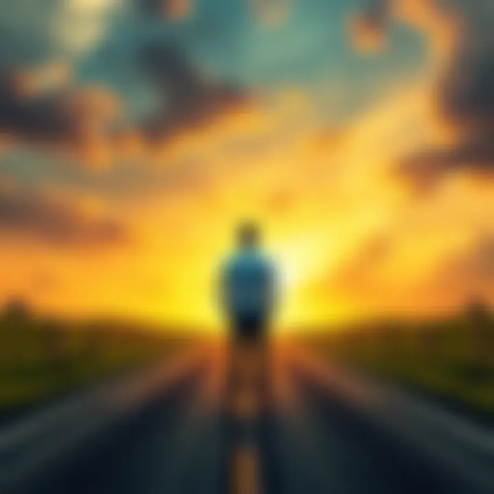 Making Choices A person standing at a crossroads, considering different paths ahead, symbolizing decision-making,