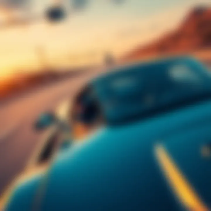 A man driving a sleek sports car at high speed on a highway, showcasing excitement after investing in Bitcoin.