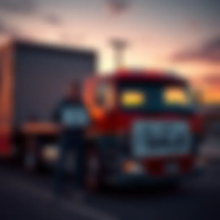 A man stands next to his truck with a 'For Sale' sign, looking optimistic about investing in Bitcoin instead.
