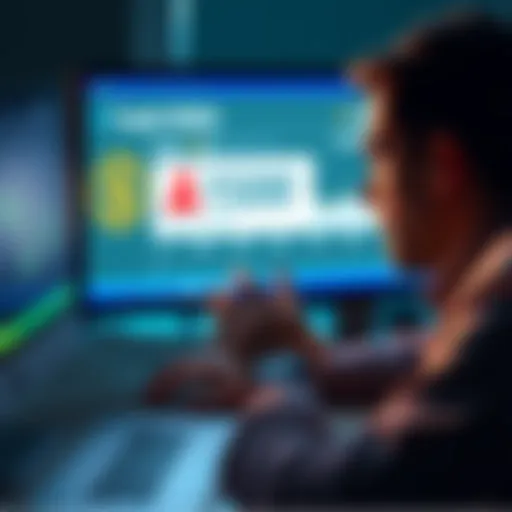 A distressed man looking at his computer screen showing a crypto wallet with a negative balance, symbolizing loss from scams.