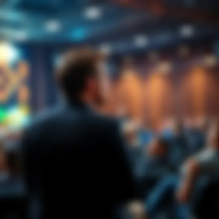 Mance Harmon speaking at a conference about Web3 and decentralization, with a diverse audience engaged in the background.