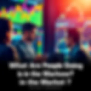 People discussing market strategies with charts and graphs in the background