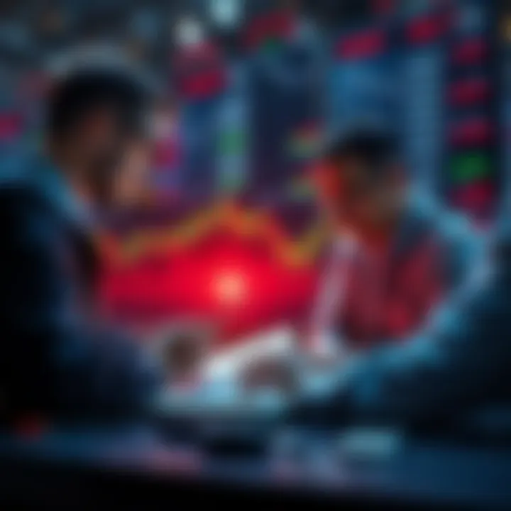 Market Charts Analysis Analysts examining market charts and data for discrepancies in price adjustments