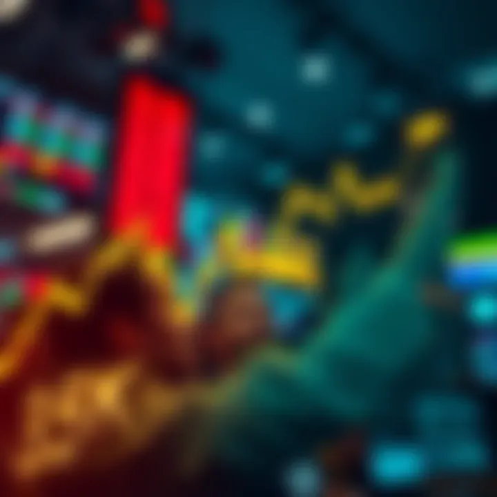 A graph showing a sharp increase in market value reaching 35k with surprised traders in the background.