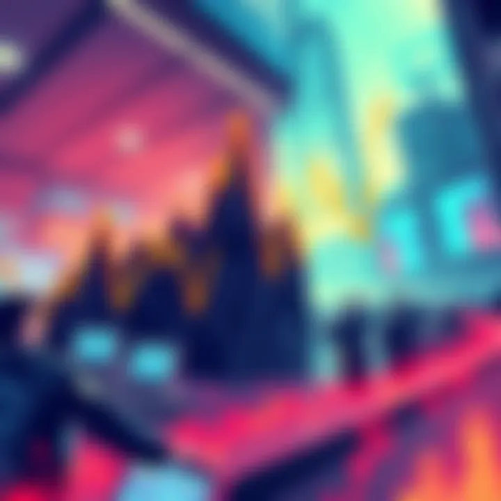 A graph showing rising prices with liquidations highlighted, traders reacting positively in the background.