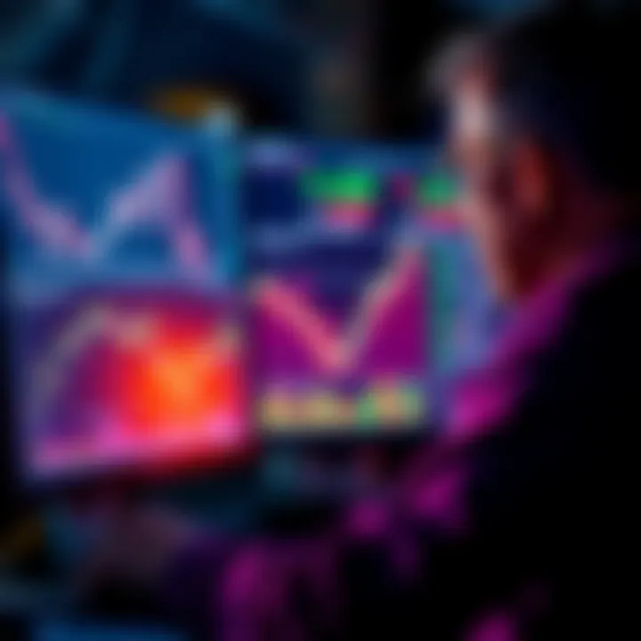 Market Analysis Concept A person looking at financial charts on a computer screen, pondering over market trends and predictions.