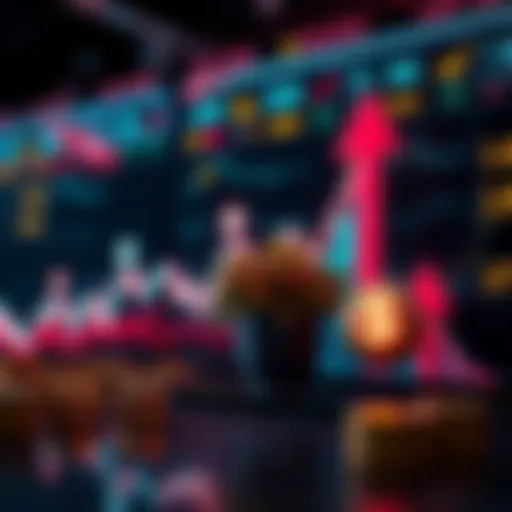 A graph showing rising market trends with upward arrows and investment symbols