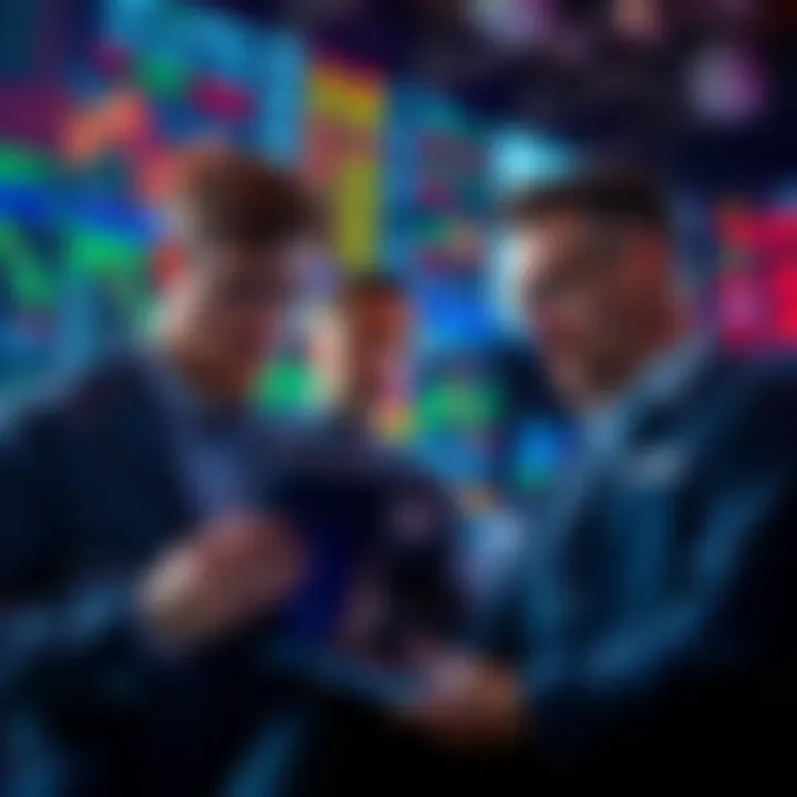 Traders looking at mixed market charts with worried expressions