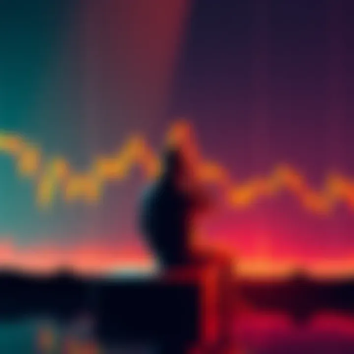 A graphic showing a downward trend line on a financial chart with a figure sitting back and relaxing, symbolizing the need to take a break during market fluctuations.