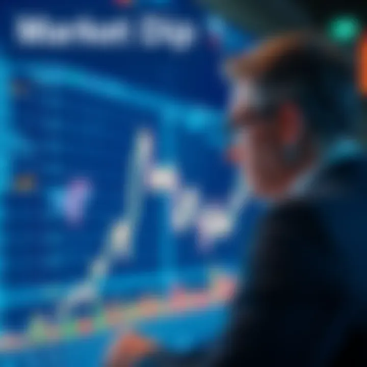 Graph showing a downward trend in the stock market with a worried investor looking at the screen.