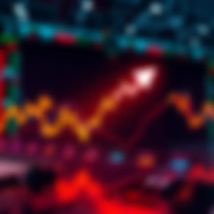 A graph showing a significant drop in stock prices with an arrow indicating a potential buying opportunity.