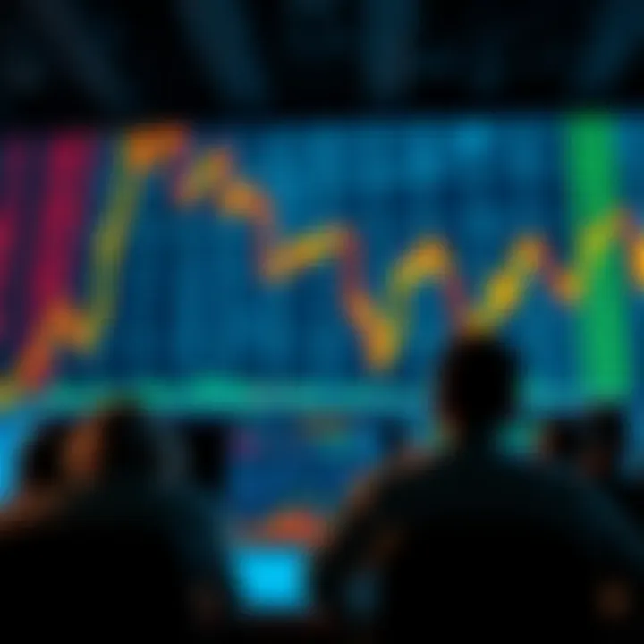 Market Downturn A stock market chart showing a downward trend with worried investors looking on.