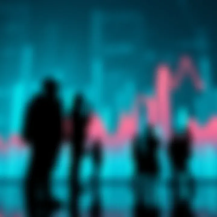 Market Downturn Analysis A graph showing a downward trend in market prices with silhouettes of people discussing in the background.