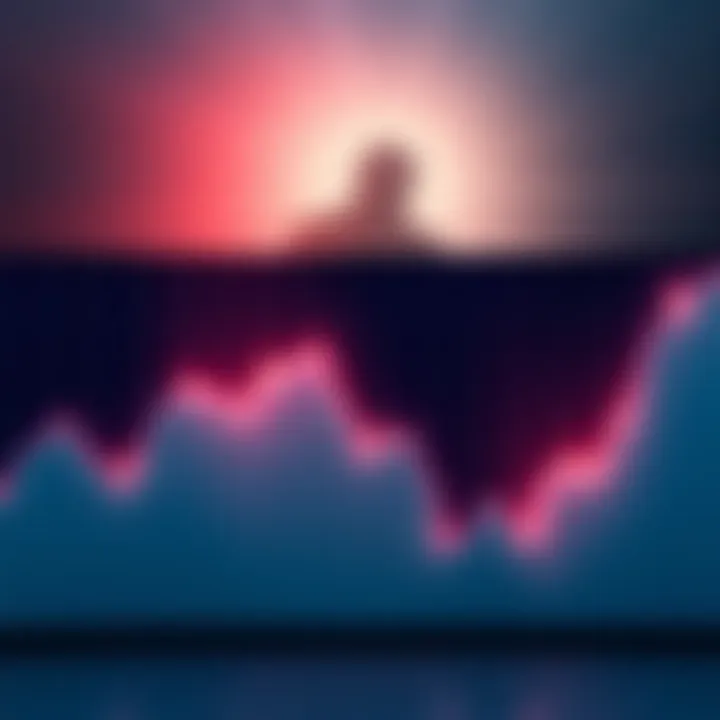 A stark decline in market prices represented by a downward sloping graph with a shadow of investor concern looming in the background.