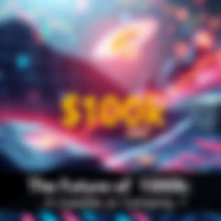 A futuristic financial landscape with graphs and currency symbols representing growth and predictions for 2025