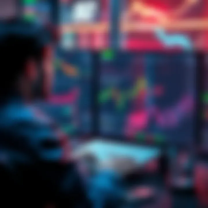 A market holder looking at charts and graphs on a computer screen, reflecting on daily trading experiences and challenges.