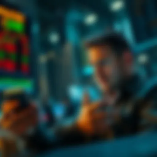 An investor looks disappointed while checking stock prices on a phone, seeing others profit while they face losses.