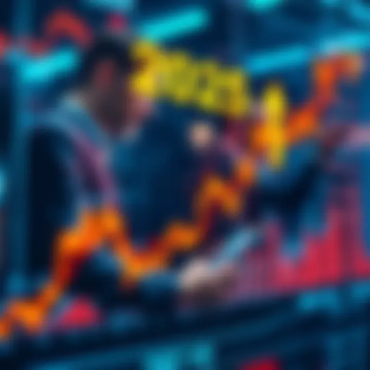 A graph showing upward trends in market prices with optimistic investors reviewing data