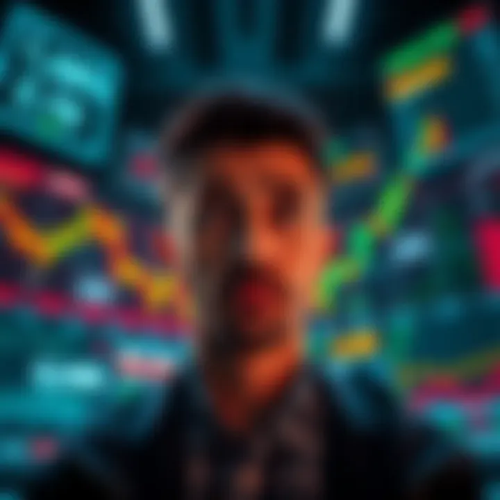 Market Predictions A person looking at stock market charts with a confused expression, surrounded by misleading financial news headlines.