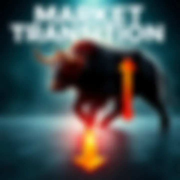 Market Transition A graphic showing a bull transitioning into a bear, symbolizing the market change with upward and downward arrows representing market trends.