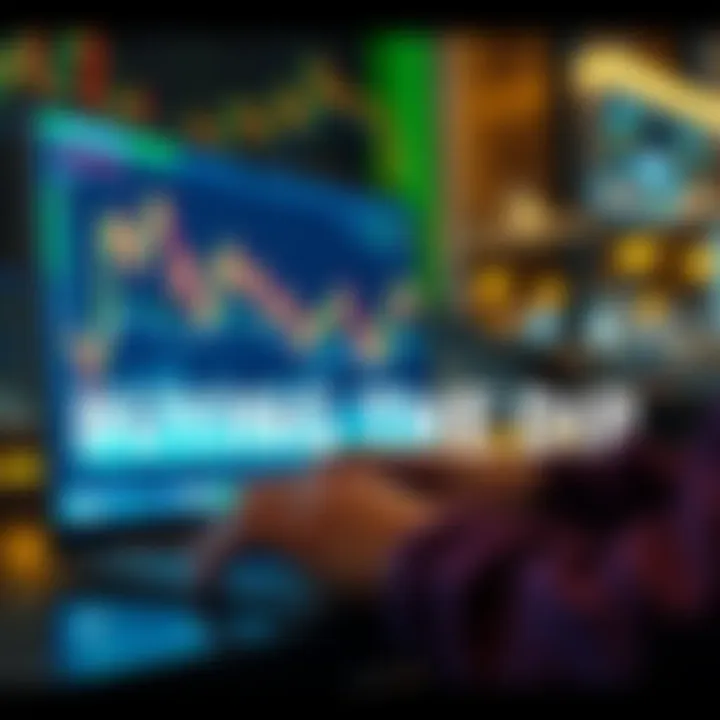 Market Trends A person looking at stock charts on a laptop, showing fluctuating market trends, symbolizing the volatility of buying the dip.