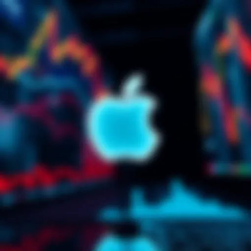 Visual representation of financial market trends with graphs and an Apple logo, signaling the upcoming event.