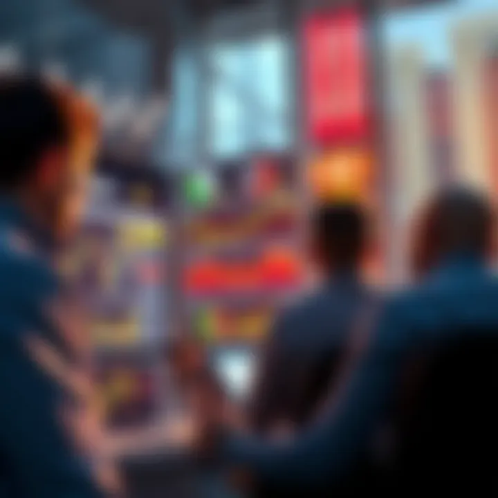 People discussing market trends and predictions with charts and graphs on a screen