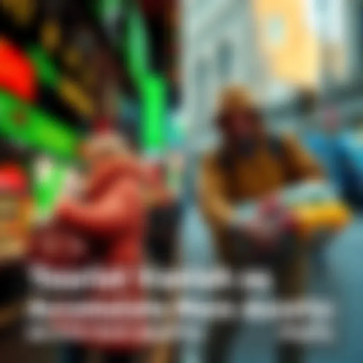 A split image showing a chaotic stock market scene on one side and a calm, steady investor gathering resources on the other side, highlighting the contrast between tourists and long-term holders.