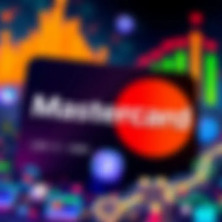 Mastercard logo alongside symbols representing various blockchain technologies and exchanges