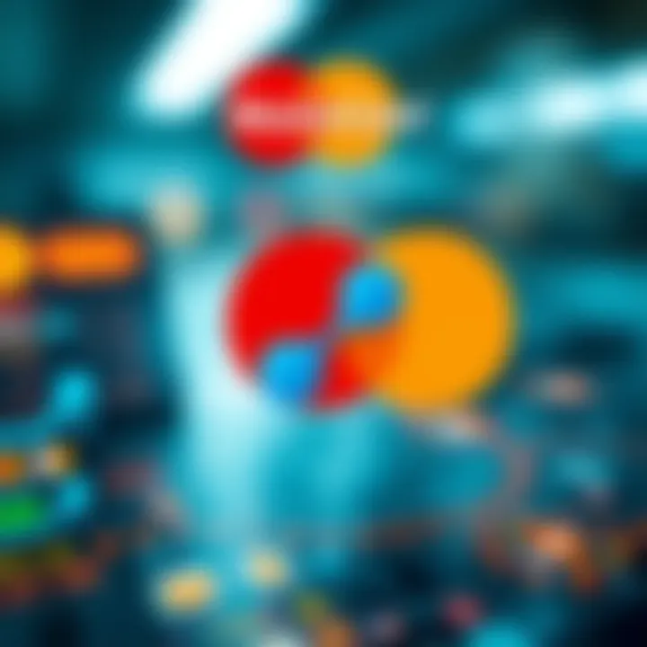 Mastercard and Ripple Partnership Mastercard logo with Ripple logo above a digital representation of secure machine payments