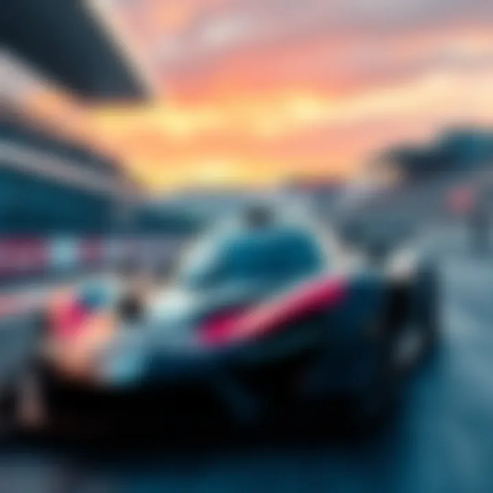 McLaren race car featuring logos of five companies, including Hedera, on the track during a racing event.