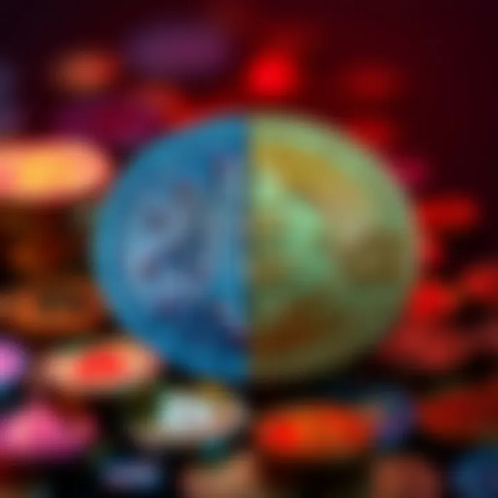 A split image showing meme coins on one side and Bitcoin on the other, symbolizing the choice between them.