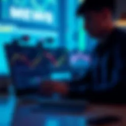 Meme Coin Trading A person analyzing charts and data related to meme coin trading on a laptop, looking thoughtful about investment decisions.